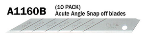 OLFA A1160B 9mm Art Blades 10/pack - Stainless Steel 30º Acute Angle